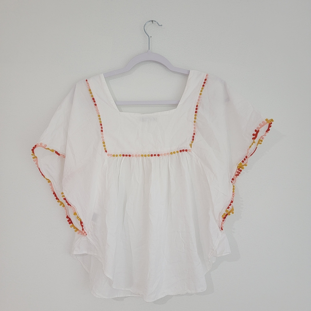 Madewell Pom Pom Butterfly Top Size Medium White 100% Cotton - Picture 8 of 9